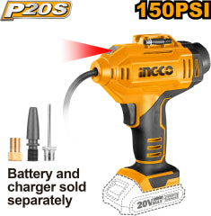 Compresor Inflador Pistola Ingco P/Auto 20V S/Bat.S/Cargador # Cacli2018