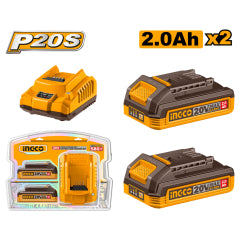 Cargador Normal Ingco + 2 Baterias 2Amp 20V # Fbcpk2212 (C)
