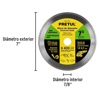 DISCO CORTAR PRETUL (TRUPER) DIAMANTADO CONTINUO # DID-170P 7" (21000)