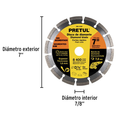 DISCO CORTAR PRETUL (TRUPER) DIAMANTADO SEGMENT # DID-370P 7" (27033)