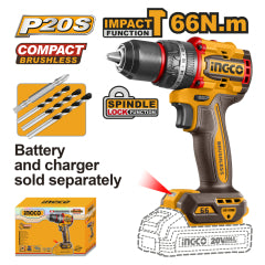 Taladro Ingco Inalambrico De Impacto 20V - Sin Bateria Y Sin Cargador #Cidli206681 (C)