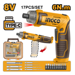 Atornillador Ingco Inalambrico 8V Carga Usb (Cable No Incluido) 17 Pzas #Csdli08025