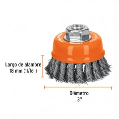 Escobilla Truper De Copa Diam 3" P/Esmeril Tren. Fina 14 Mm #Ct-608M (14184)