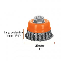 Escobilla Truper Copa Diam 3" P/Esmeril Tren. Gso. 14 Mm #Ct-608Mx (17530)