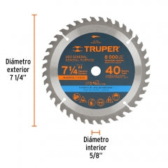 Sierra Circular Truper P/Madera 7.1/4" X 40 Dts. #St-740 (18301)