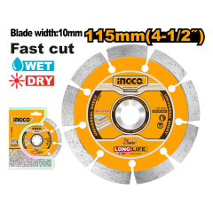 Disco Diamantado Segmentado Ingco Seco 115 (4.1/2") X 22,2 Mm #Dmd011152