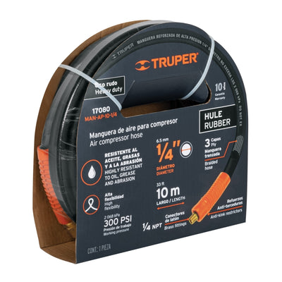 MANGUERA DE HULE TRUPER P/COMPRESOR 10 MTS. # MAN-AP-10-1/4  (17080)