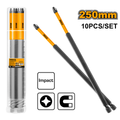Punta Ingco Larga S2 Ph2 1/4" X 250Mm Jgo.10 Pzas # Sdbim11Ph2103(Of)