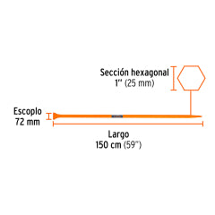Barreta De Punta Truper 1" X 150 Cm. Escoplo 72 Mm # Bap-150 (10756)