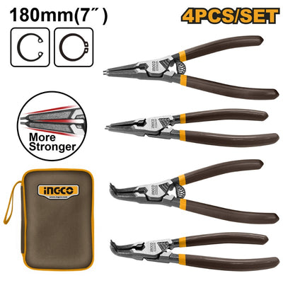 ALICATE ANILLO RETENCION INGCO 4 PZS. PTA.RECTA Y CURVA 7" # HCCPS26180