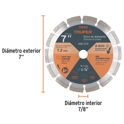 DISCO CORTAR TRUPER DIAMANTADO SEGMENT # DID-370 ( DDT-806D)  7"  (11580)