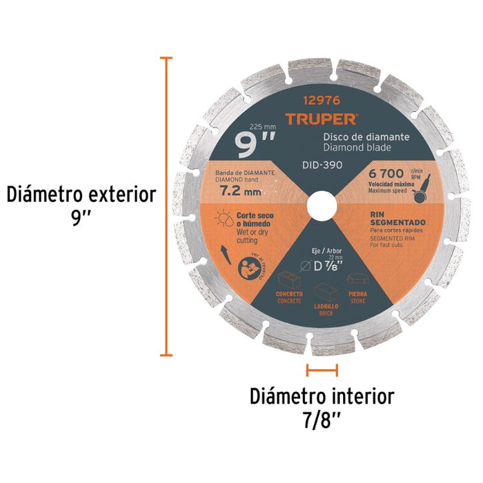DISCO CORTAR TRUPER DIAMANTADO SEGMENT # DID-390 (DDT-837D)  9"  (12976)