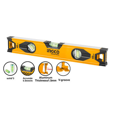 Nivel Ingco Aluminio Industrial 40 Cm. Tres Aguas # Hsl08040